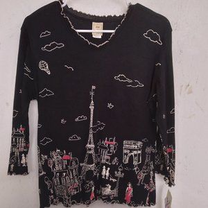 NWT Vintage Jess & Jane Medium black blouse with Paris theme